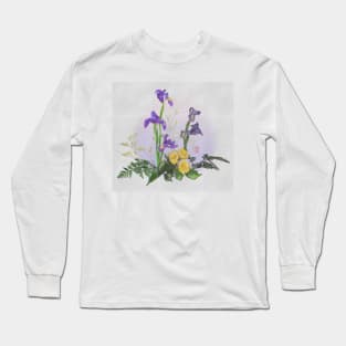 Ikebana irises with yellow roses watercolor Long Sleeve T-Shirt